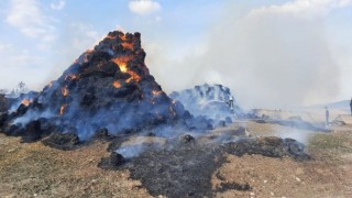 Amasyada 90 ton saman alev alev yandı