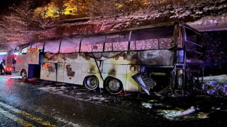Polisleri taşıyan otobüs Zigana Dağında alev aldı