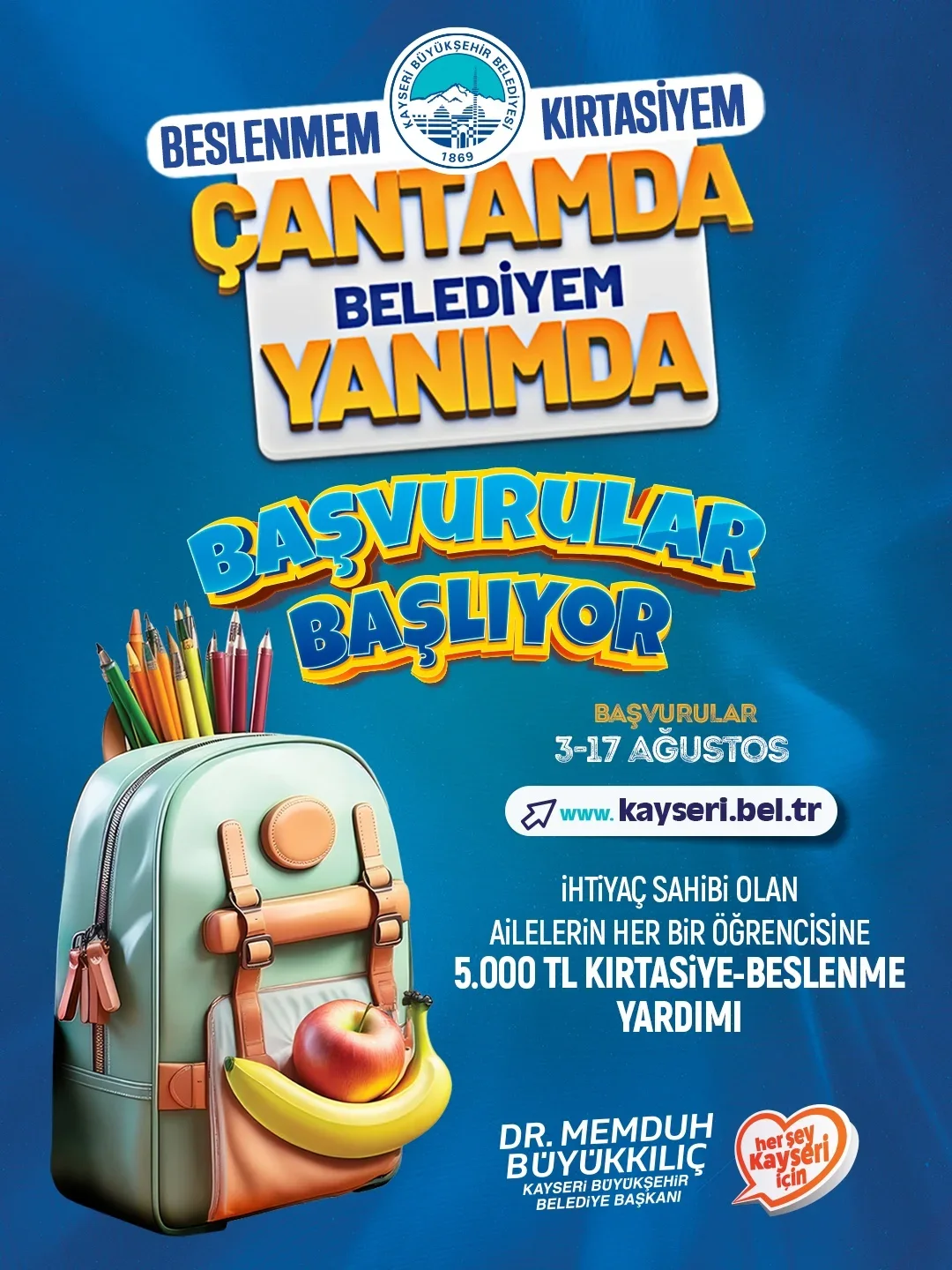 Büyükşehir’in kırtasiye ve beslenme yardımı başvuruları 3 Ağustos’ta başlıyor