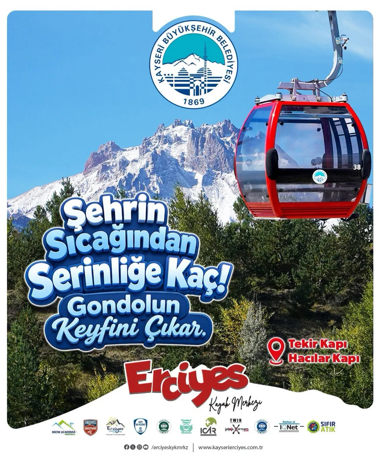 Erciyes'te gondol teleferikler yaz sezonunda da hizmette