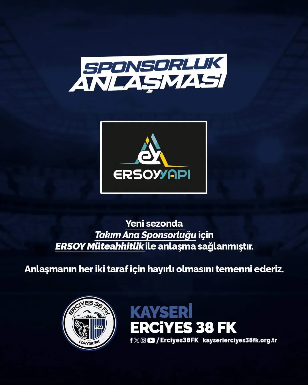 Erciyes 38 FK, ana sponsorluk için Ersoy Yapı ile anlaştı
