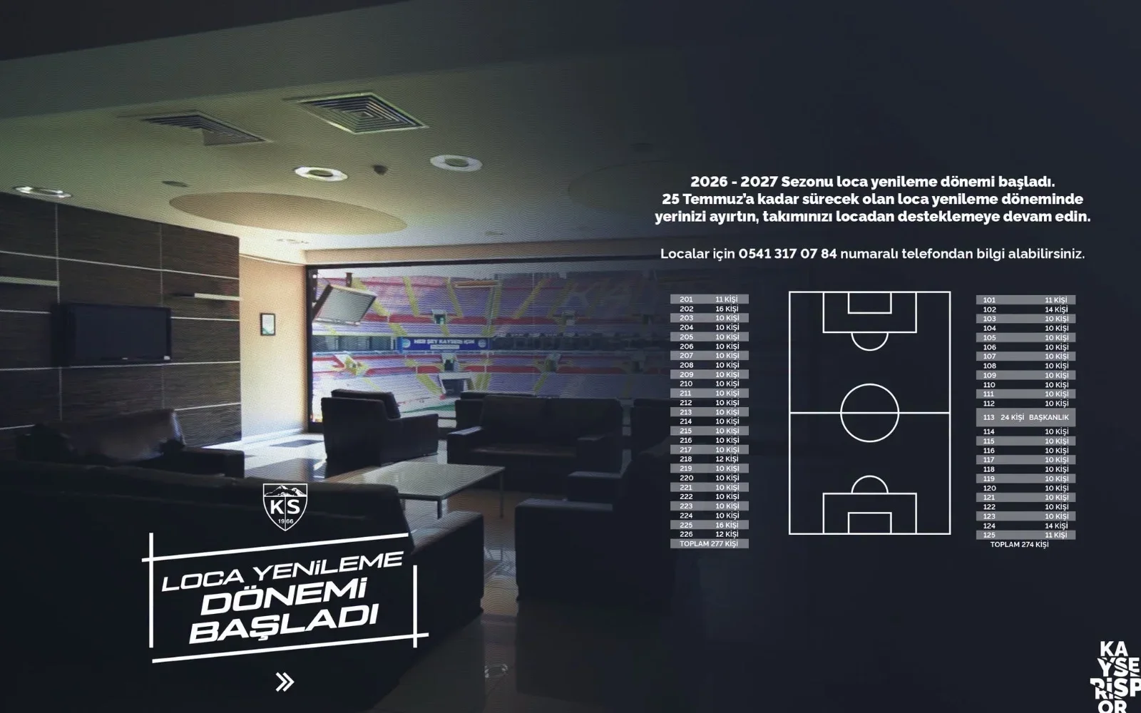 Kayserispor'da loca yenileme dönemi başladı