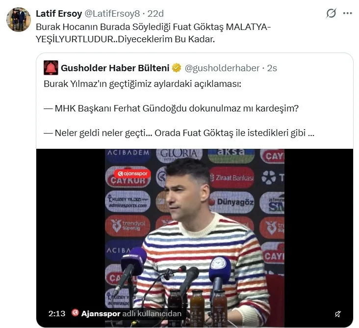 Erciyes 38 FK Başkanı Ersoy’dan Fuat Göktaş paylaşımı