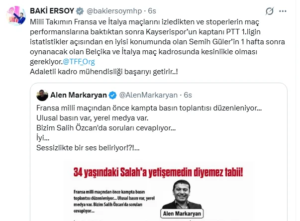 Baki Ersoy’dan Semih Güler için milli takım çağrısı