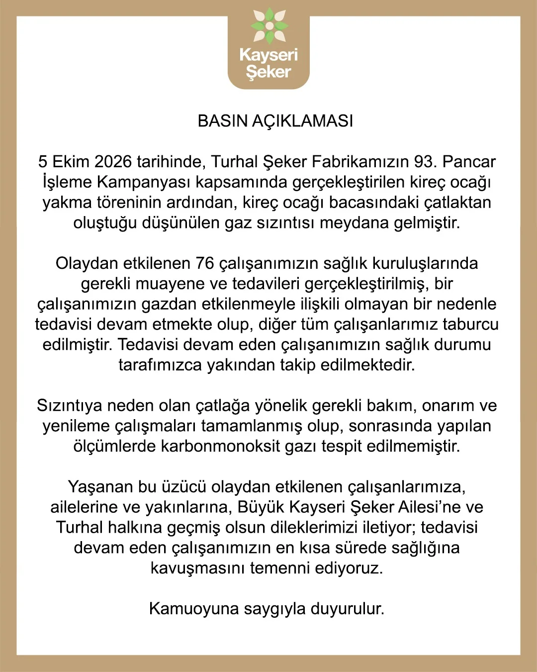 Turhal Şeker Fabrikası'nda Kireç Ocağı Gaz Sızıntısı: 76 Çalışan Etkilendi