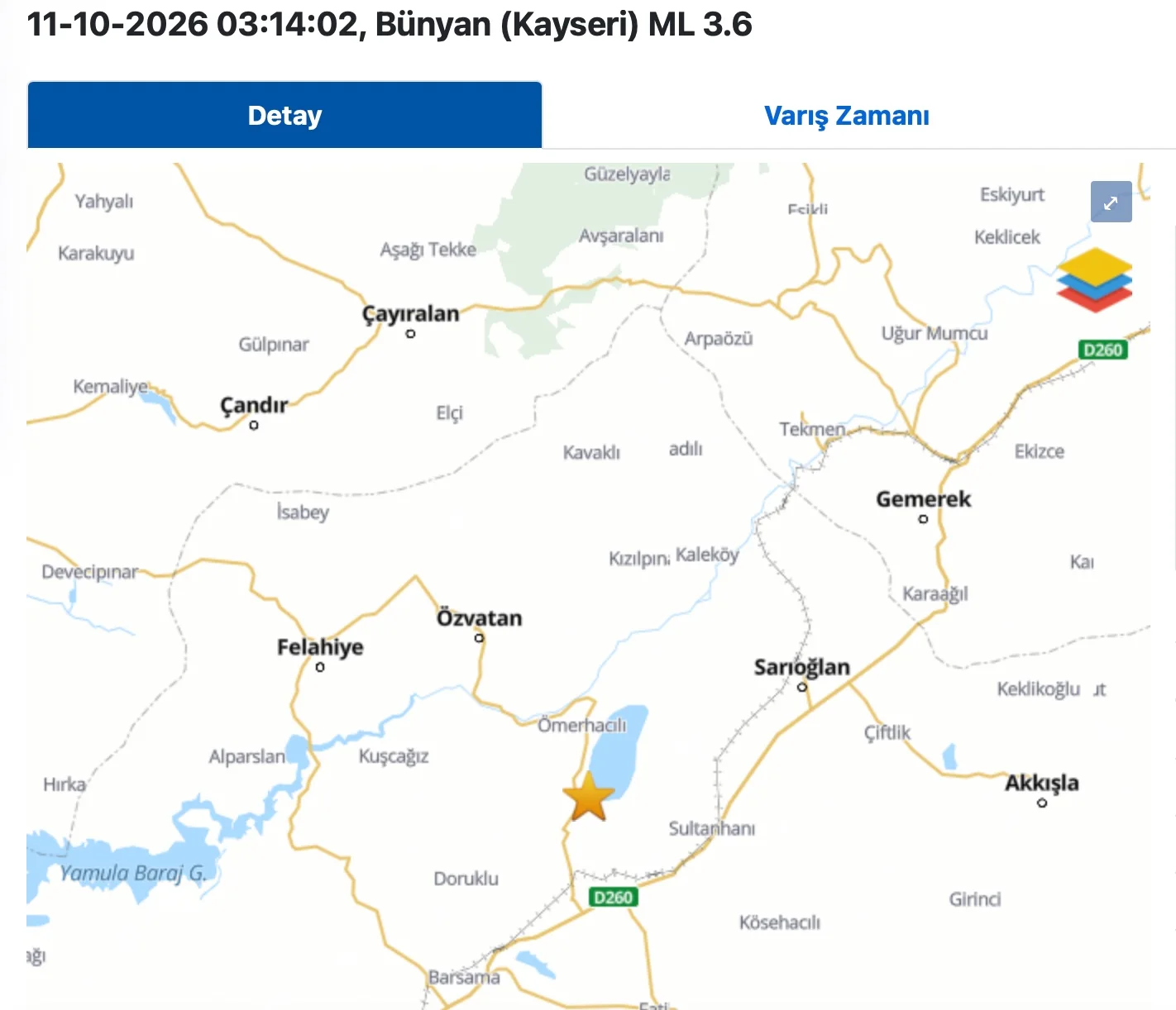 Bünyan’da 3,6 büyüklüğünde deprem