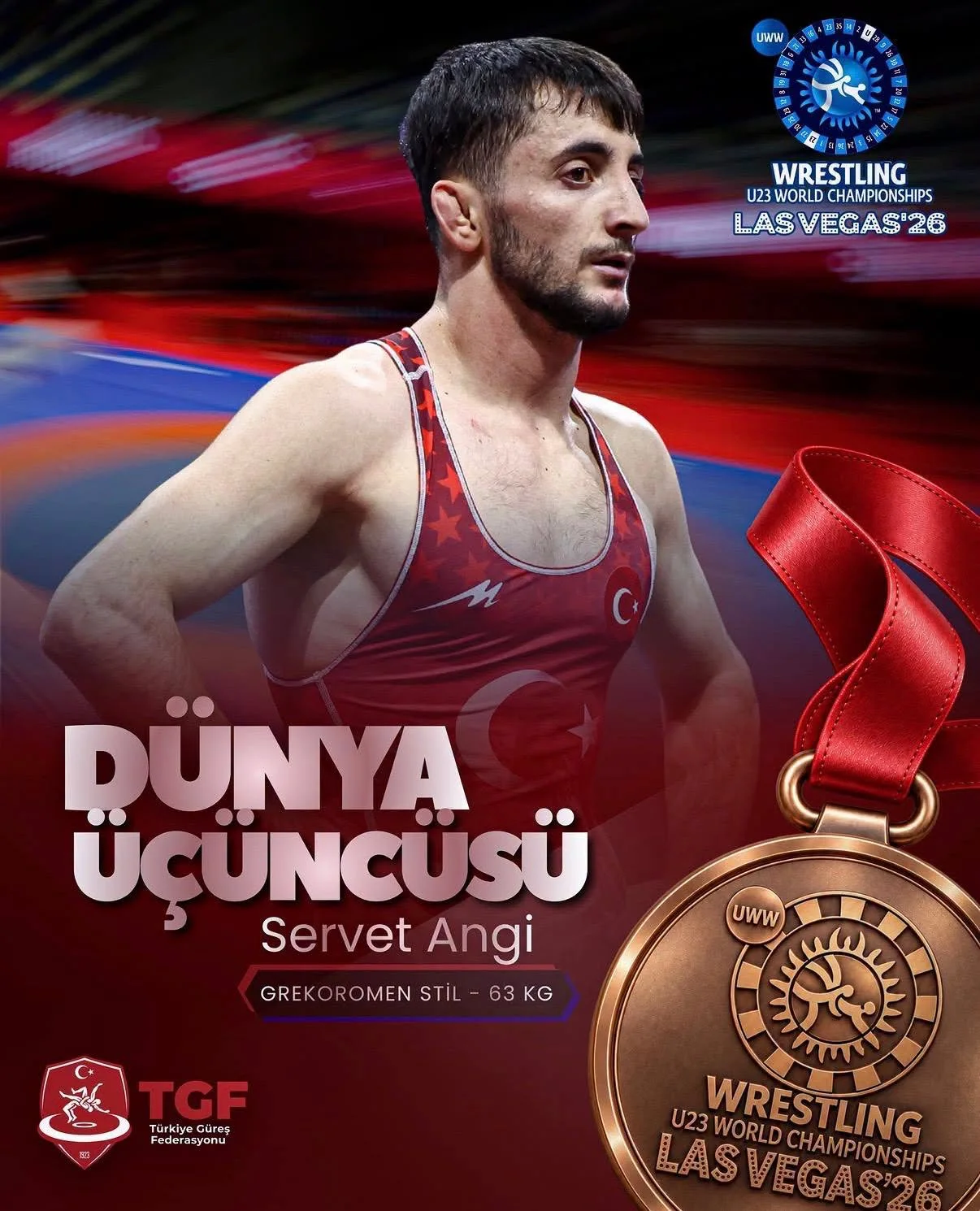 Milli güreşçi Servet Angi, dünya üçüncüsü oldu