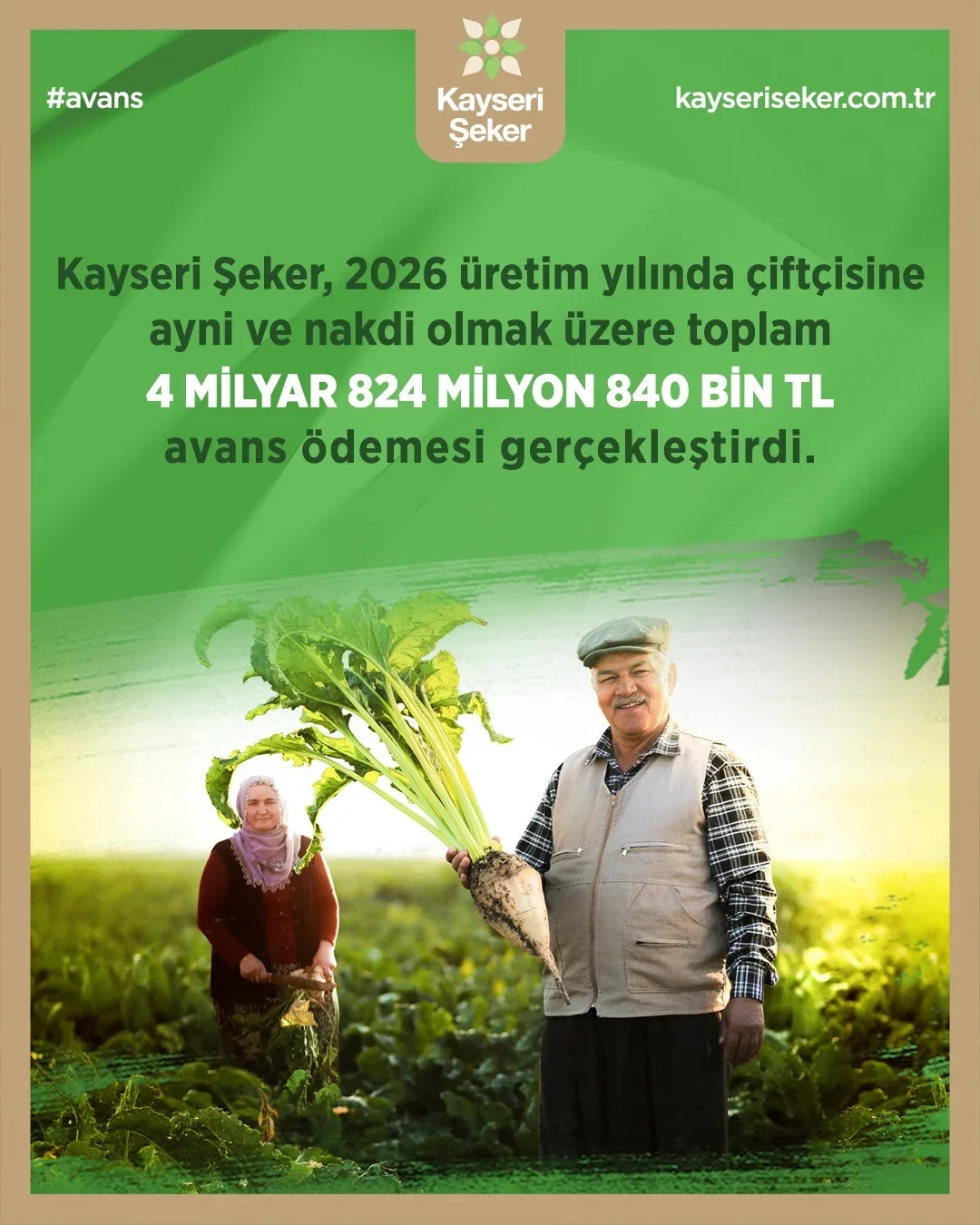 KAYSERİ ŞEKER’DE 2026 ÜRETİM YILINDA ŞU ANA KADAR YAPILAN AVANS ÖDEMELERİNİN TOPLAMI: 4 MİLYAR 824 MİLYON 840 BİN TL’Yİ BULDU