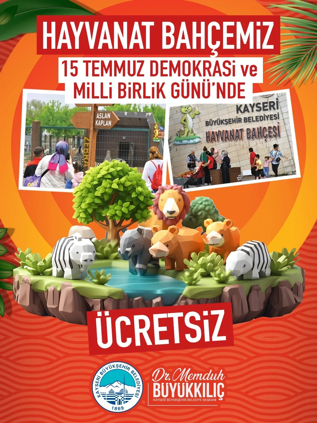 Büyükşehir’in Hayvanat Bahçesi 15 Temmuz’da kapılarını ücretsiz açacak