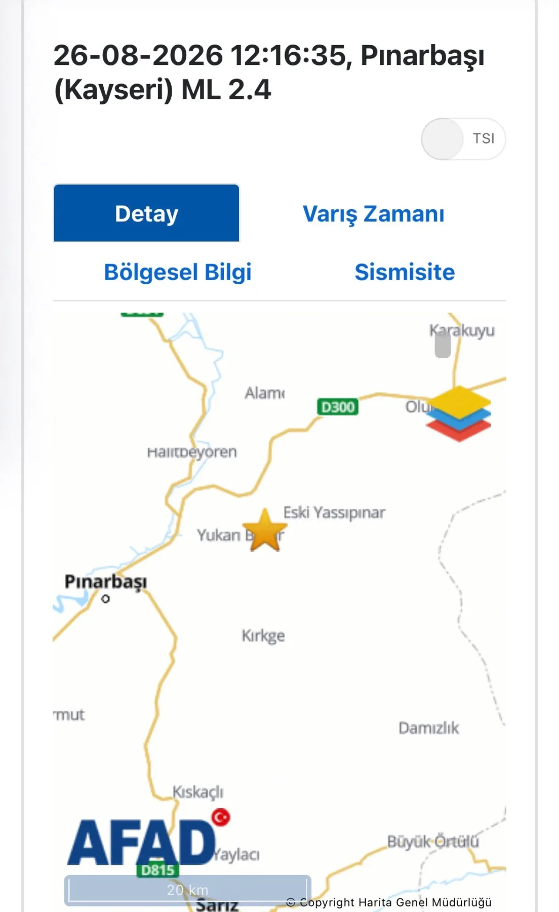 Pınarbaşı’da 4,1 büyüklüğündeki depremden sonra 5 artçı deprem