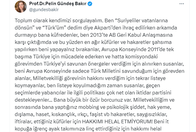 Eski Kayseri Milletvekili Prof. Dr. Pelin Gündeş Bakır’dan Sert Çıkış: "Hakkımı Asla Helal Etmiyorum!"