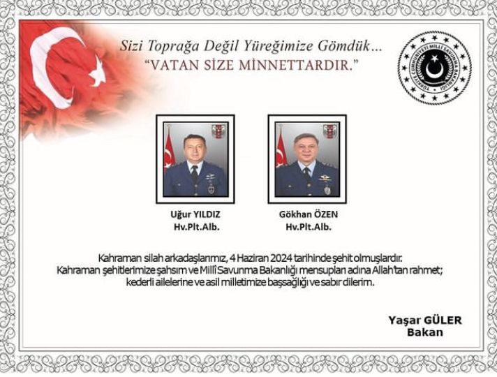 Kayseri'de düşen eğitim uçağında şehit olan pilotların kimlikleri belli oldu