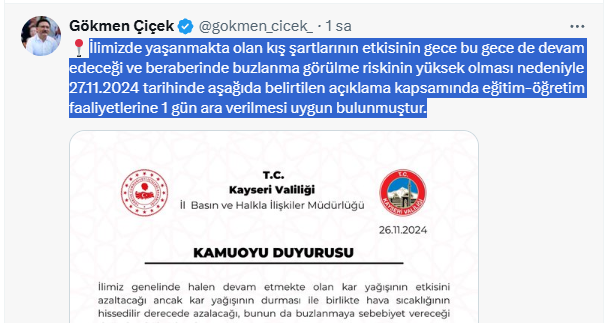 Kayseri'de Kar Yağışı Nedeniyle Eğitime Ara: Valilikten Kamuoyuna Kritik Duyuru