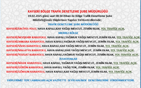 Kayseri'de Trafik Denetimleri Sürerken Yollar Trafik Akışına Açık