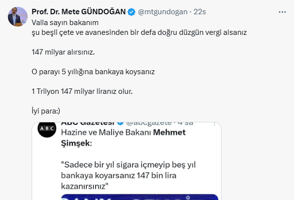 Maliye Bakanı Şimşek'in Tasarruf Önerisine Prof. Gündoğan'dan Çarpıcı Yanıt