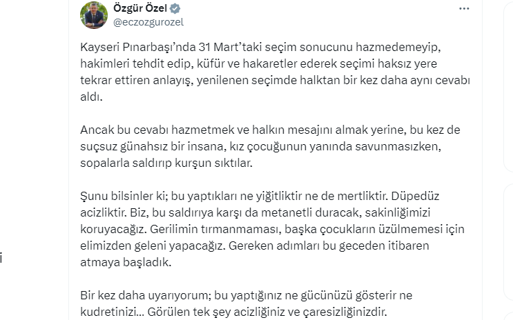 Özgür Özel: "Silahlı Saldırı Acizlik ve Çaresizliğin Göstergesi"